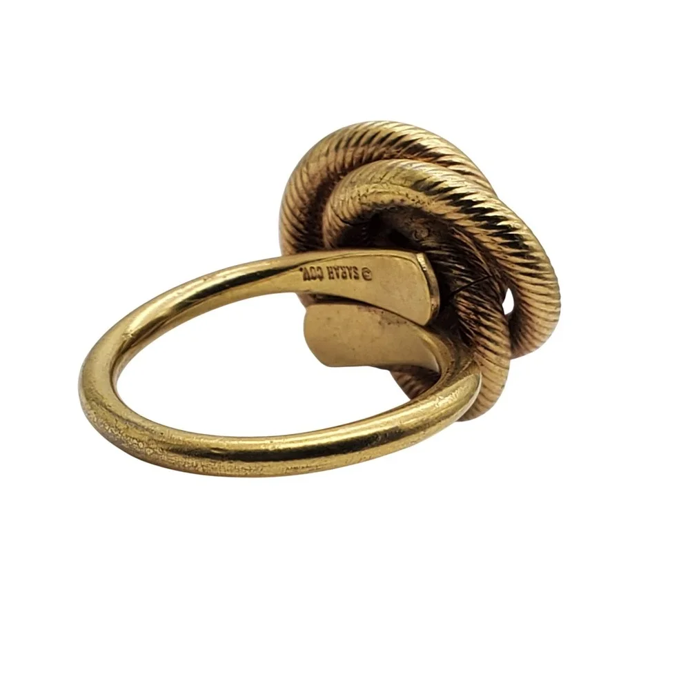 Sarah Coventry Ring Gold Tone Faux Pearl Rope Lovers Knot Cocktail Twist Size 6